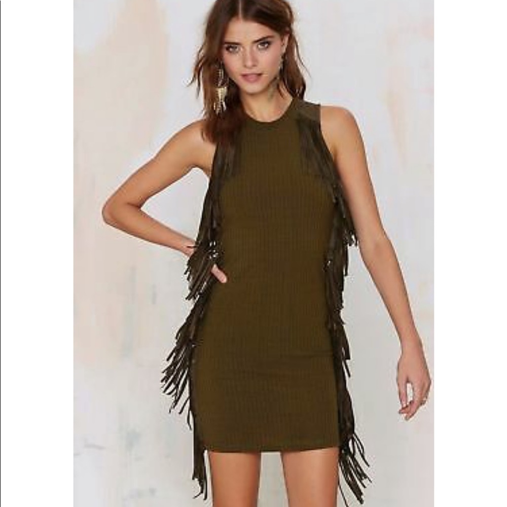 Olive Fringe Dress